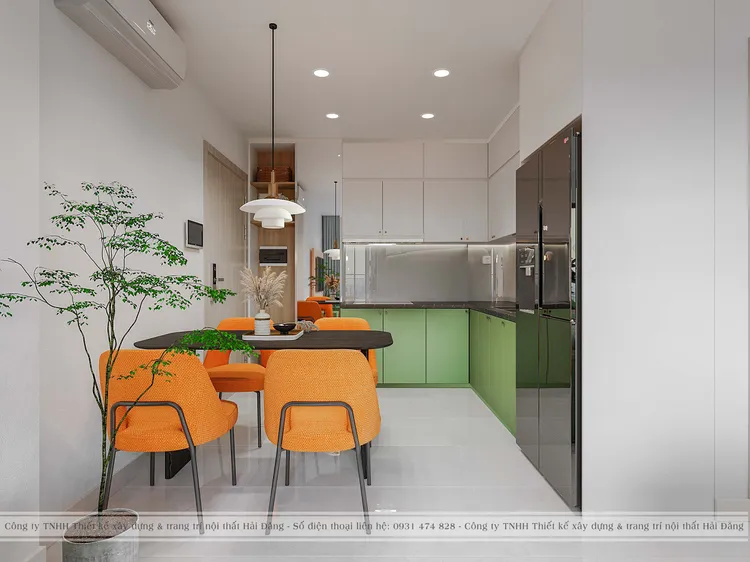 Concept nội thất phòng ăn, nhà bếp Căn hộ Vinhomes Grand Park phong cách Khối màu Color Block