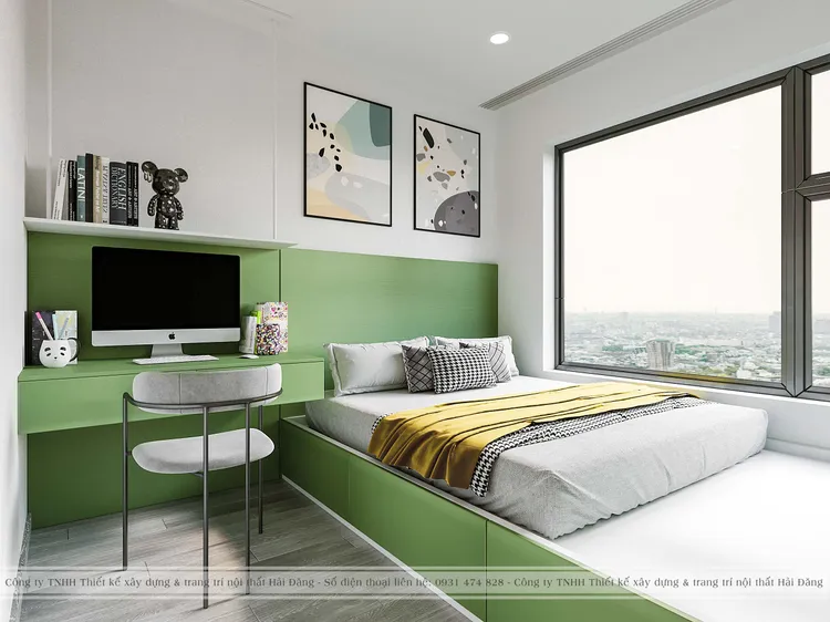 Concept nội thất phòng ngủ nhỏ Căn hộ Vinhomes Grand Park phong cách Khối màu Color Block