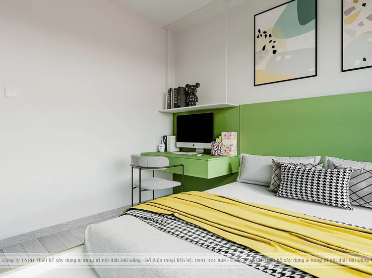 Concept nội thất phòng ngủ nhỏ Căn hộ Vinhomes Grand Park phong cách Khối màu Color Block