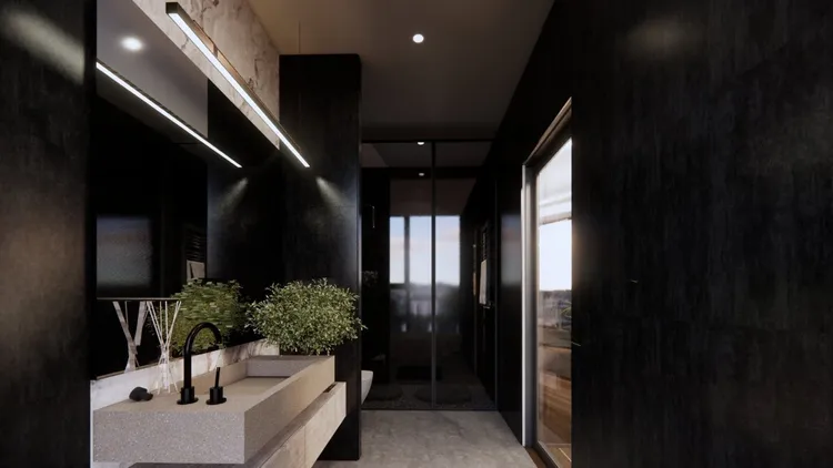 Concept nội thất phòng tắm, nhà vệ sinh trong phòng ngủ Căn hộ Hồ Tràm BRVT phong cách Hiện đại Modern