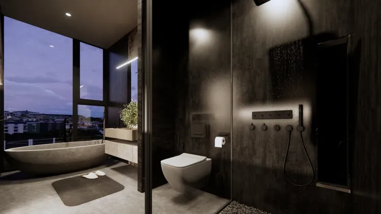 Concept nội thất phòng tắm, nhà vệ sinh trong phòng ngủ Căn hộ Hồ Tràm BRVT phong cách Hiện đại Modern