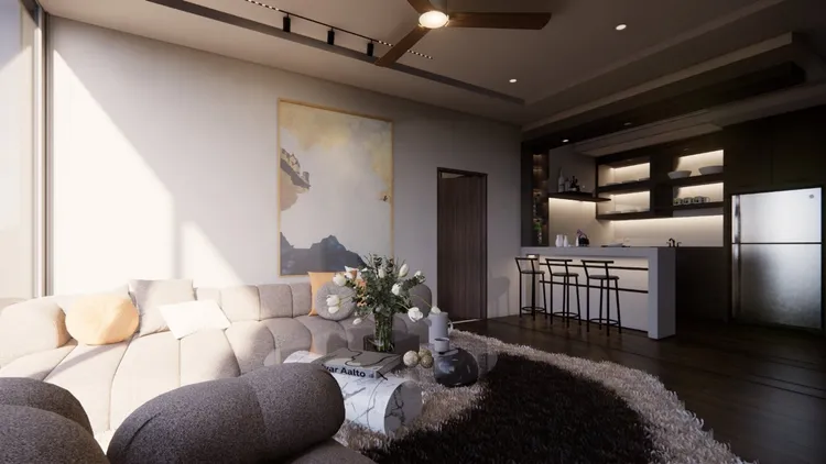 Concept nội thất phòng khách, phòng ăn, nhà bếp Căn hộ Hồ Tràm BRVT phong cách Hiện đại Modern
