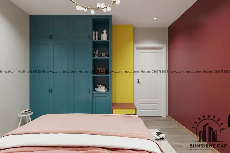 Concept nội thất phòng ngủ Căn hộ The Peak Garden phong cách Khối màu Color Block