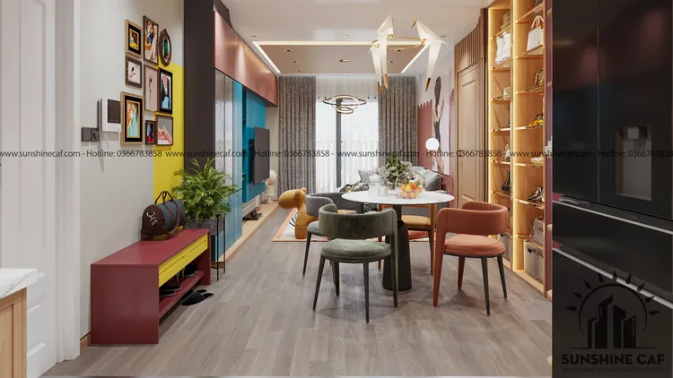 Concept nội thất phòng ăn Căn hộ The Peak Garden phong cách Khối màu Color Block