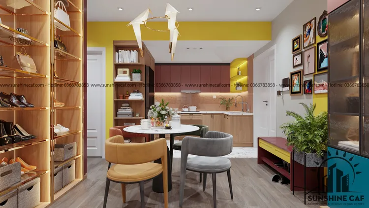 Concept nội thất phòng ăn Căn hộ The Peak Garden phong cách Khối màu Color Block