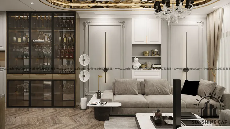 Concept nội thất phòng khách Căn hộ Landmark 81 Bình Thạnh phong cách Tân cổ điển Neo Classic