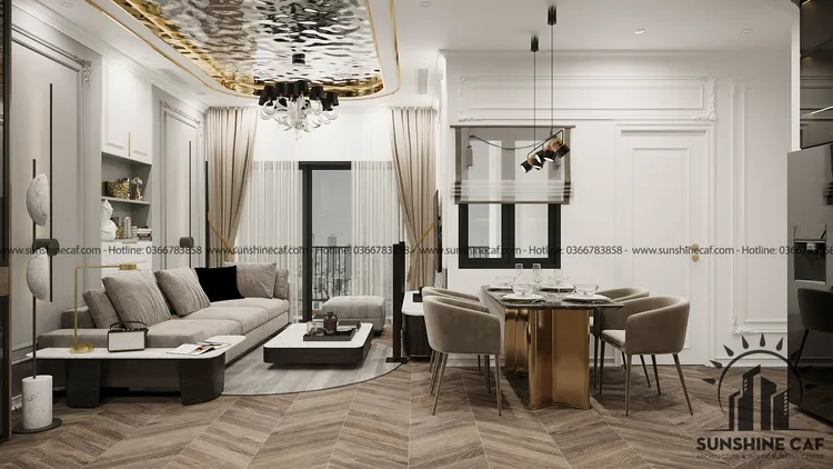 Concept nội thất phòng khách, phòng ăn Căn hộ Landmark 81 Bình Thạnh phong cách Tân cổ điển Neo Classic