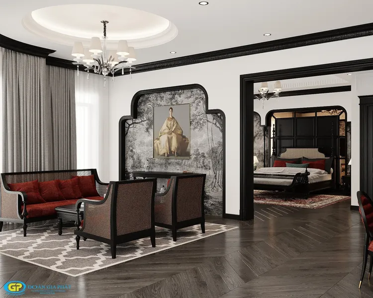 Concept nội thất phòng ngủ master Nhà phố 75m2 phong cách Đông Dương Indochine