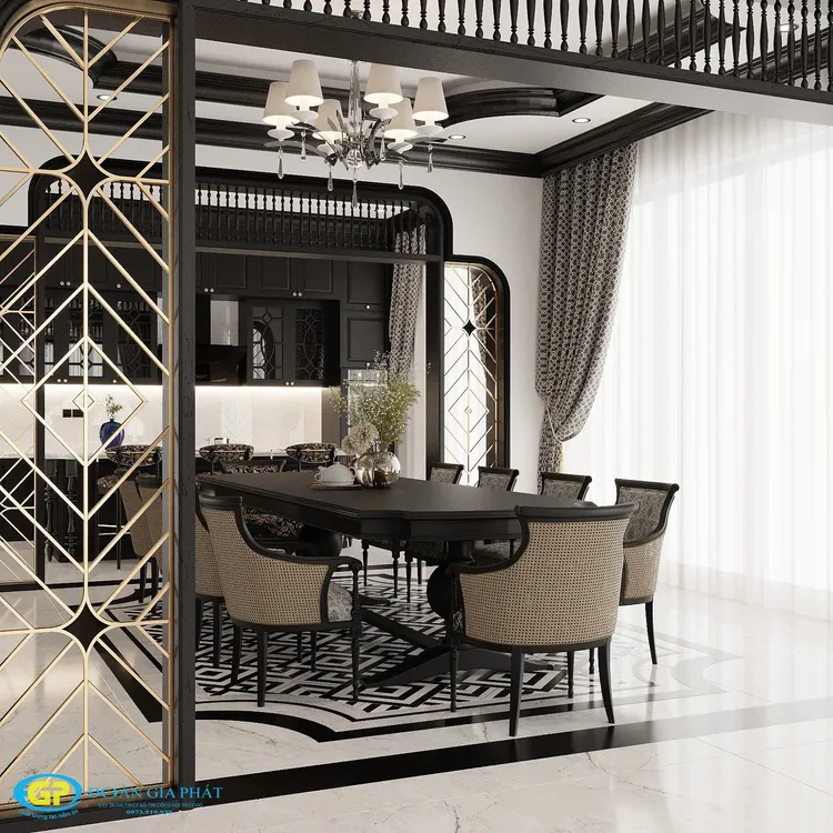 Concept nội thất phòng ăn Nhà phố 75m2 phong cách Đông Dương Indochine