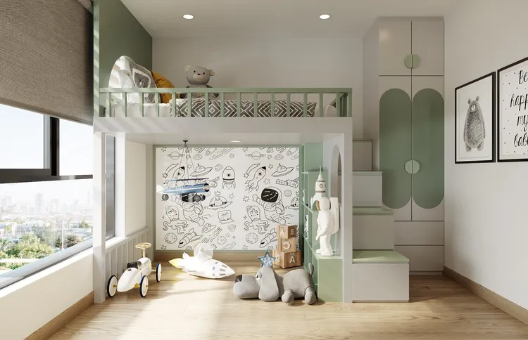 Concept nội thất phòng ngủ cho bé Căn hộ 85m2 Vinhomes Grand Park phong cách Hiện đại Modern