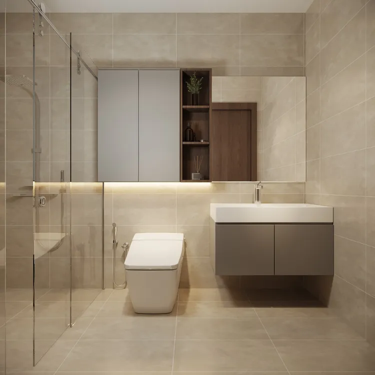 Concept nội thất phòng tắm, nhà vệ sinh Căn hộ 85m2 Vinhomes Grand Park phong cách Hiện đại Modern