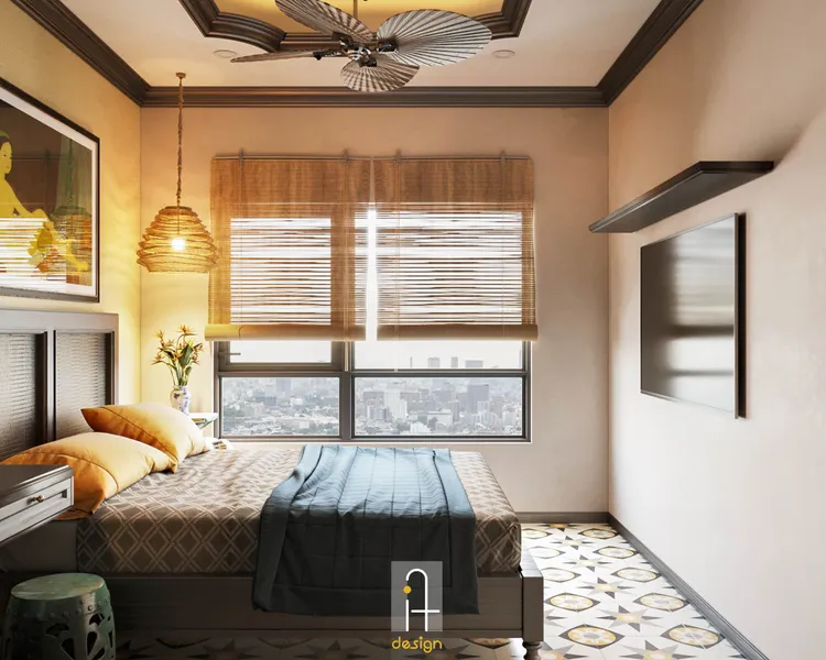 Concept nội thất phòng ngủ Căn hộ Vinhomes Grand Park phong cách Đông Dương Indochine