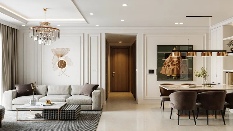 Concept nội thất phòng khách Căn hộ Newton Residence phong cách Tân cổ điển Neo Classic