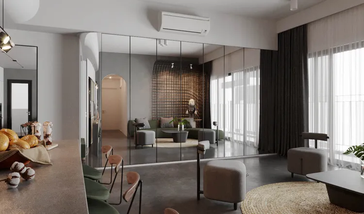 Concept nội thất phòng khách Căn hộ Palm Heights phong cách Công nghiệp Industrial