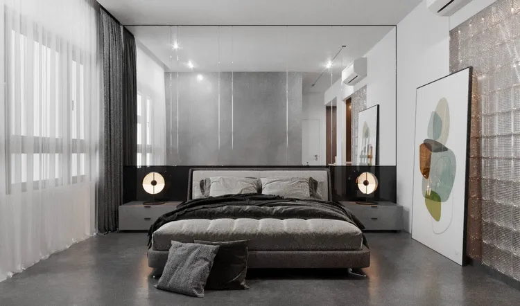 Concept nội thất phòng ngủ master Căn hộ Palm Heights phong cách Công nghiệp Industrial