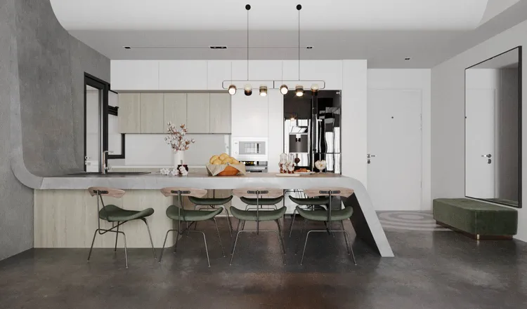 Concept nội thất phòng ăn, nhà bếp Căn hộ Palm Heights phong cách Công nghiệp Industrial