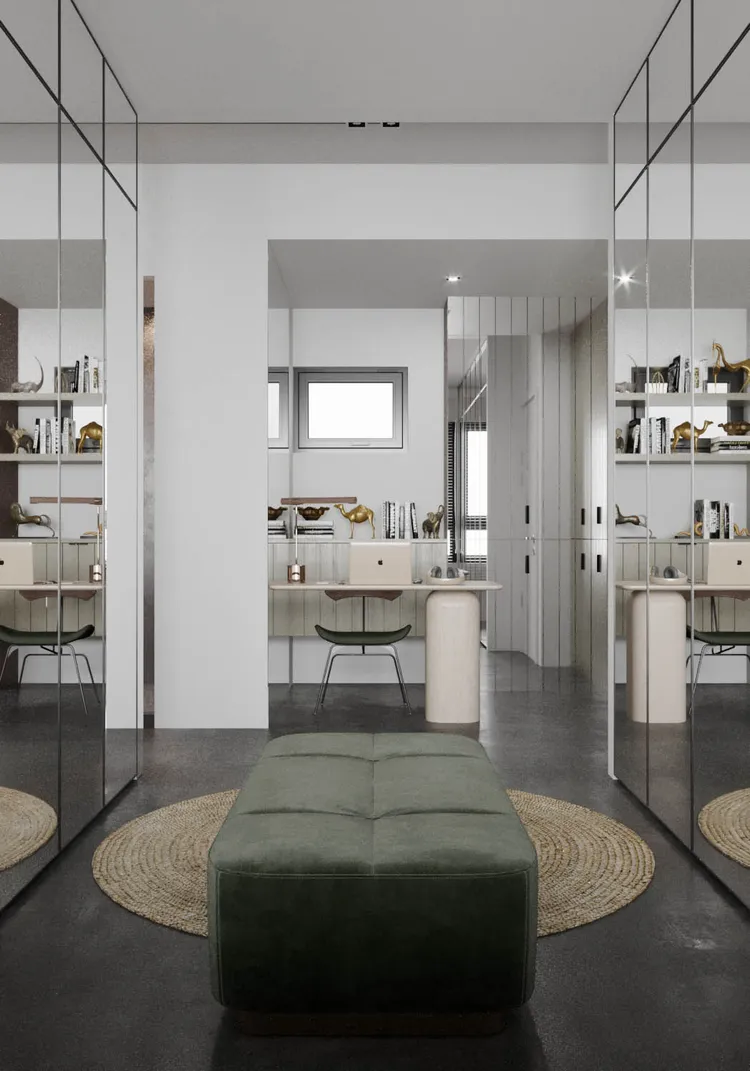 Concept nội thất phòng thay đồ trong phòng ngủ master Căn hộ Palm Heights phong cách Công nghiệp Industrial