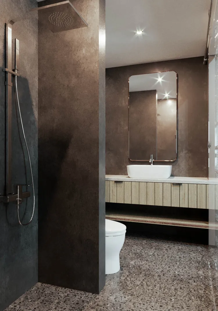 Concept nội thất phòng tắm, nhà vệ sinh phòng ngủ master Căn hộ Palm Heights phong cách Công nghiệp Industrial