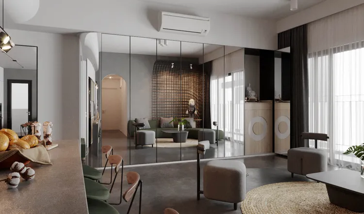 Concept nội thất phòng khách Căn hộ Palm Heights phong cách Công nghiệp Industrial