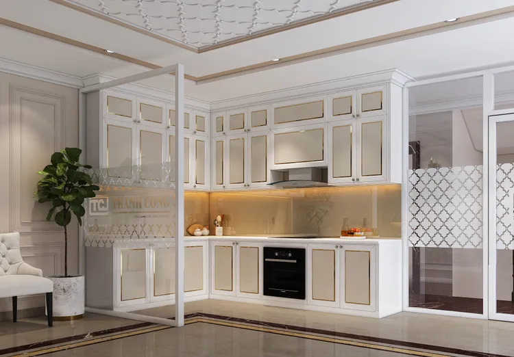 Concept nội thất nhà bếp ở tầng 1 Tòa lâu đài Văn phòng Công ty Thành Công phong cách Tân cổ điển Neo Classic
