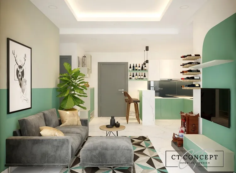 Concept nội thất phòng khách Căn hộ Asiana Capella phong cách Bắc Âu Scandinavian