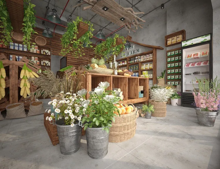 Concept nội thất khu vực trưng bày Shop GO FARM Gò Vấp