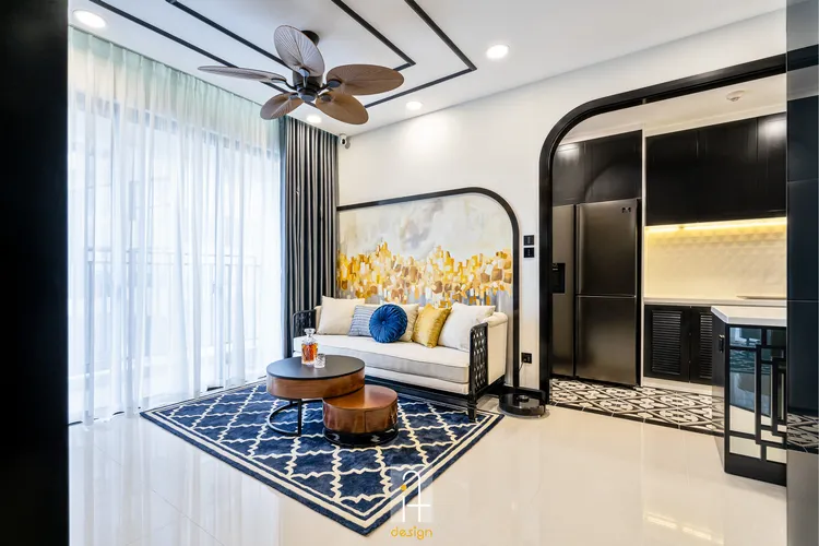 Hoàn thiện nội thất phòng khách Căn hộ Riviera Point Quận 7 phong cách Đông Dương Indochine