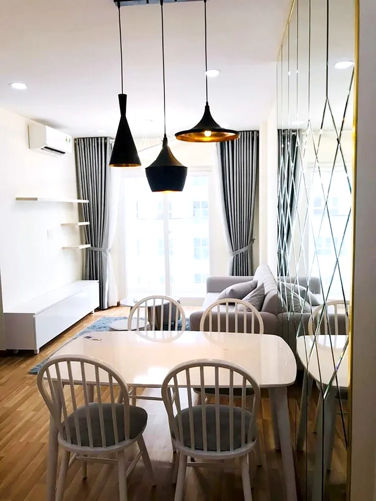 Hoàn thiện nội thất phòng ăn, phòng khách Căn hộ Diamond Riverside phong cách Bắc Âu Scandinavian