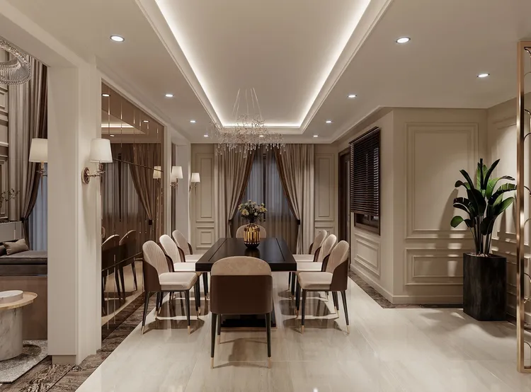 Concept nội thất phòng ăn Nhà phố Xuyên Mộc, BRVT phong cách Tân cổ điển Neo Classic