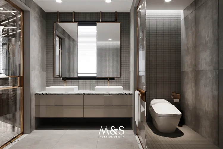 Concept nội thất khu vực phòng tắm, nhà vệ sinh trong phòng ngủ master Nhà phố Nine South Nhà Bè phong cách Hiện đại Modern