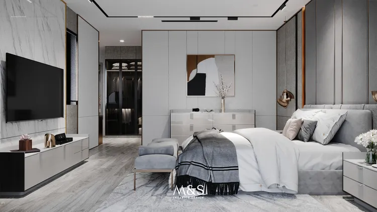 Concept nội thất phòng ngủ master Nhà phố Nine South Nhà Bè phong cách Hiện đại Modern