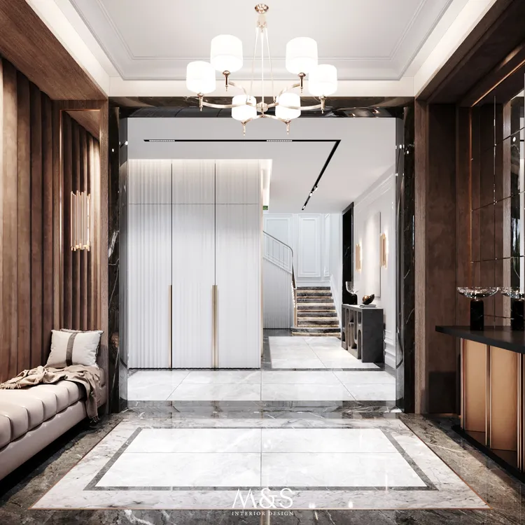 Concept nội thất sảnh lối vào, hành lang Villa Mỹ Hào, Phú Mỹ Hưng, Quận 7 phong cách Tân cổ điển Neo Classic