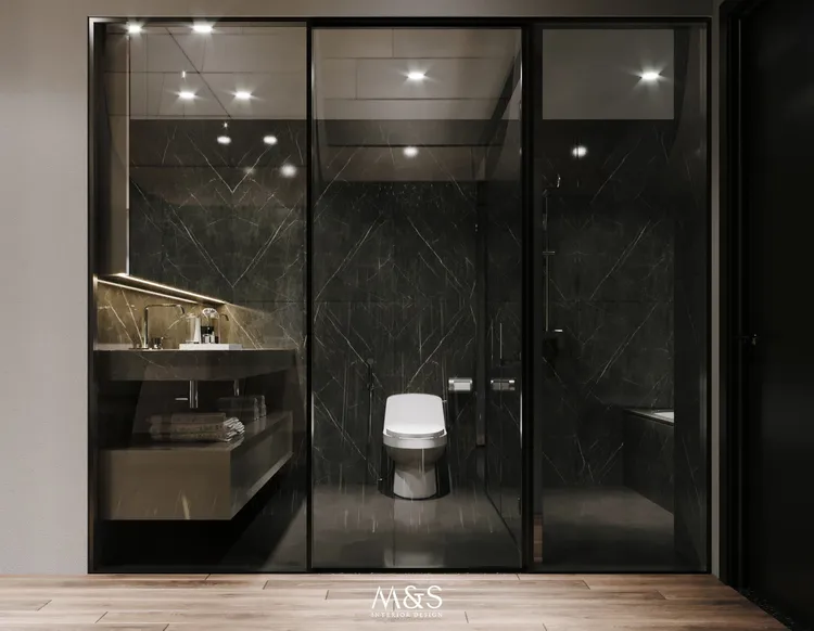 Concept nội thất phòng tắm, nhà vệ sinh trong phòng ngủ master Căn hộ Đảo Kim Cương Quận 2 phong cách Tối giản Minimalist