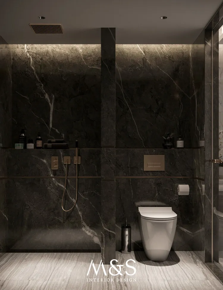 Concept nội thất khu vực phòng tắm, nhà vệ sinh trong phòng ngủ master Căn hộ Riverpark Premier Quận 7 phong cách Tân cổ điển Neo Classic