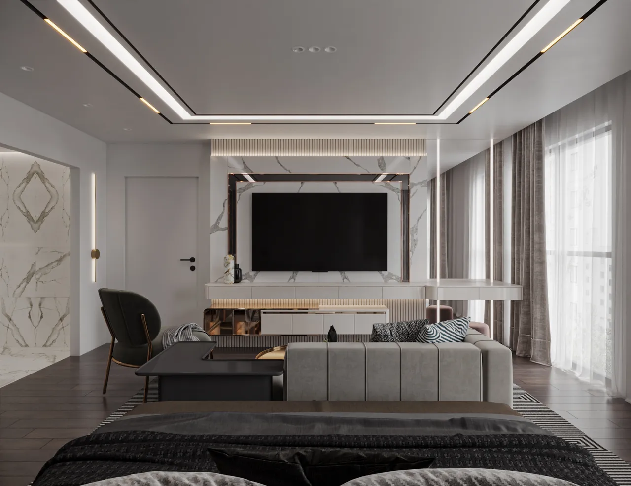 Concept nội thất phòng ngủ master Căn hộ duplex D'Lusso Quận 2 phong cách Hiện đại Modern