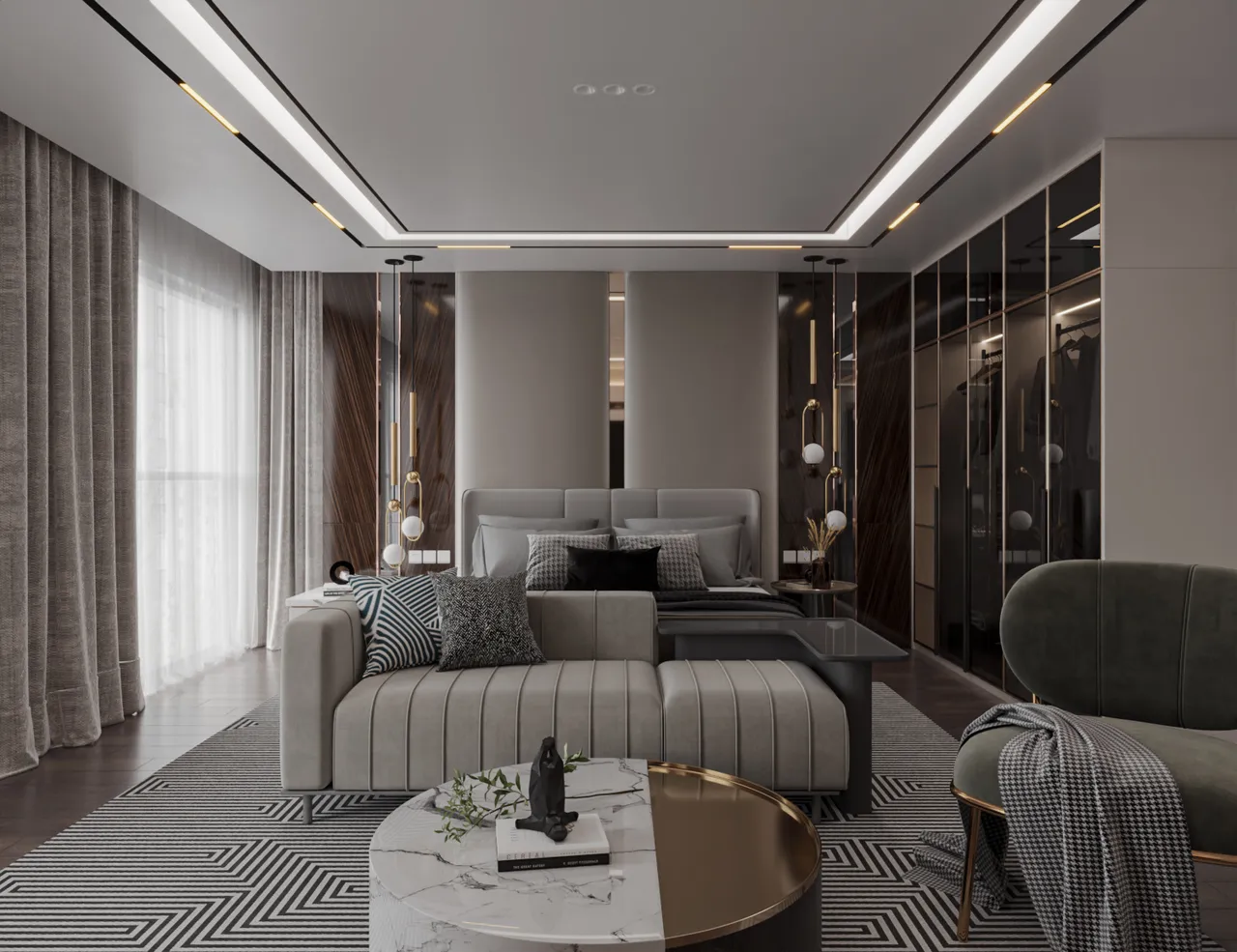 Concept nội thất phòng ngủ master Căn hộ duplex D'Lusso Quận 2 phong cách Hiện đại Modern
