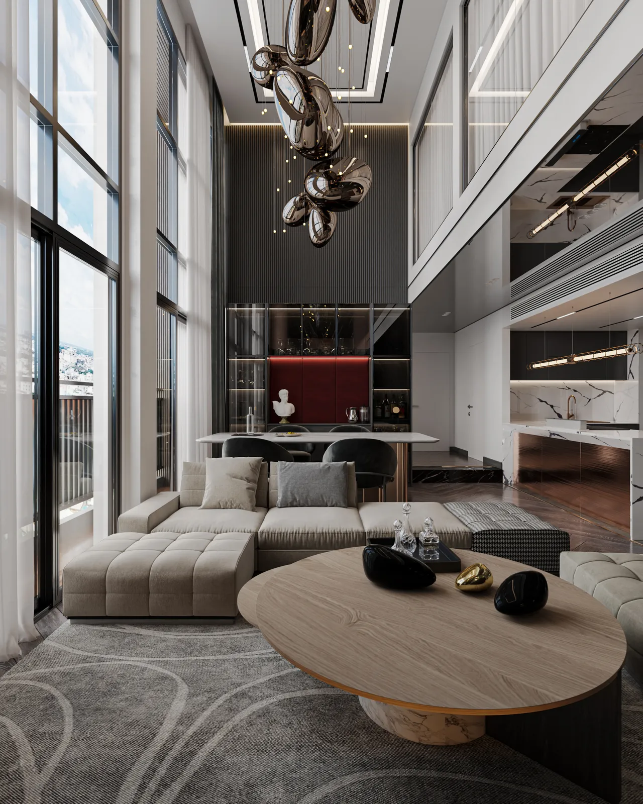 Concept nội thất phòng khách Căn hộ duplex D'Lusso Quận 2 phong cách Hiện đại Modern