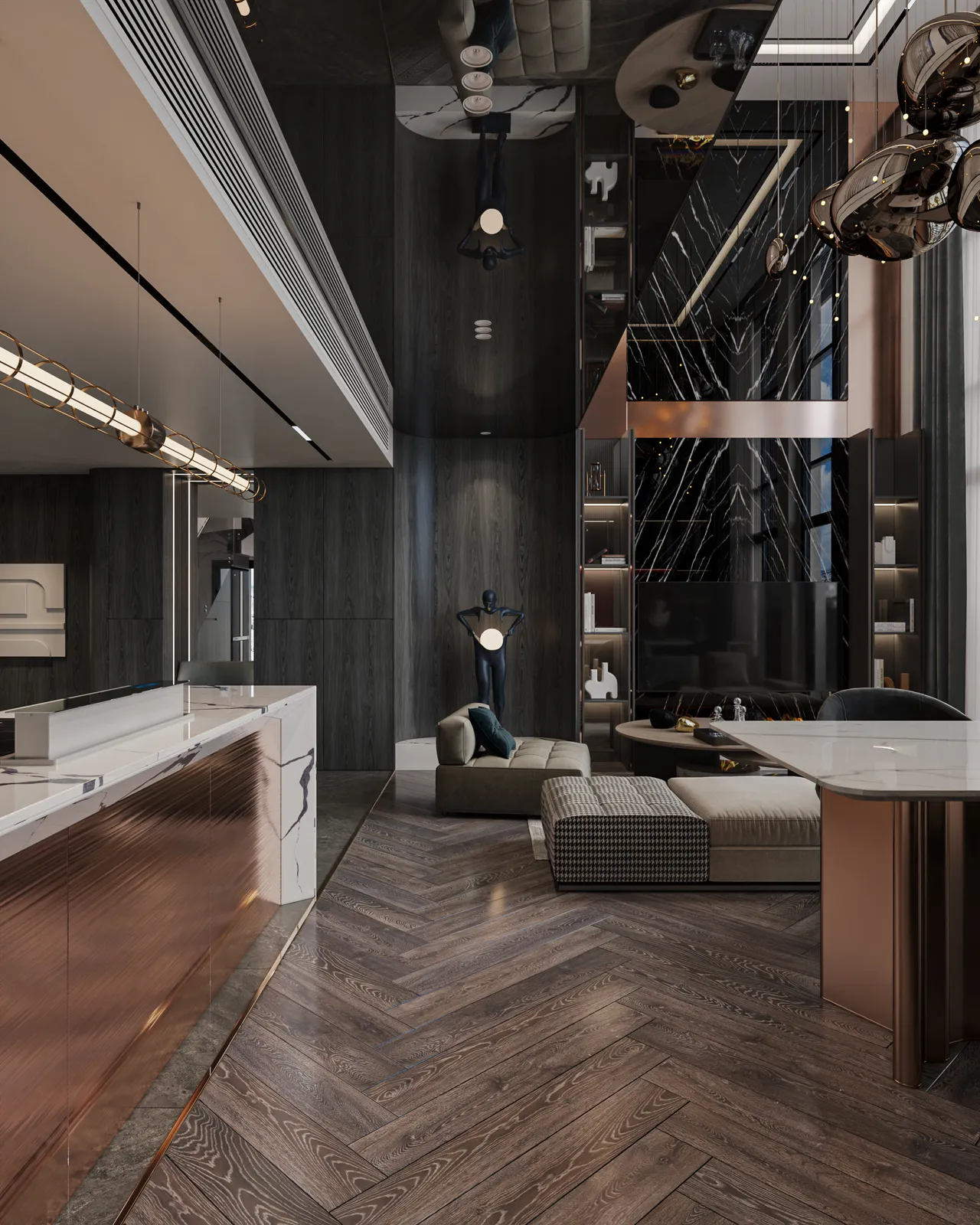 Concept nội thất phòng khách Căn hộ duplex D'Lusso Quận 2 phong cách Hiện đại Modern