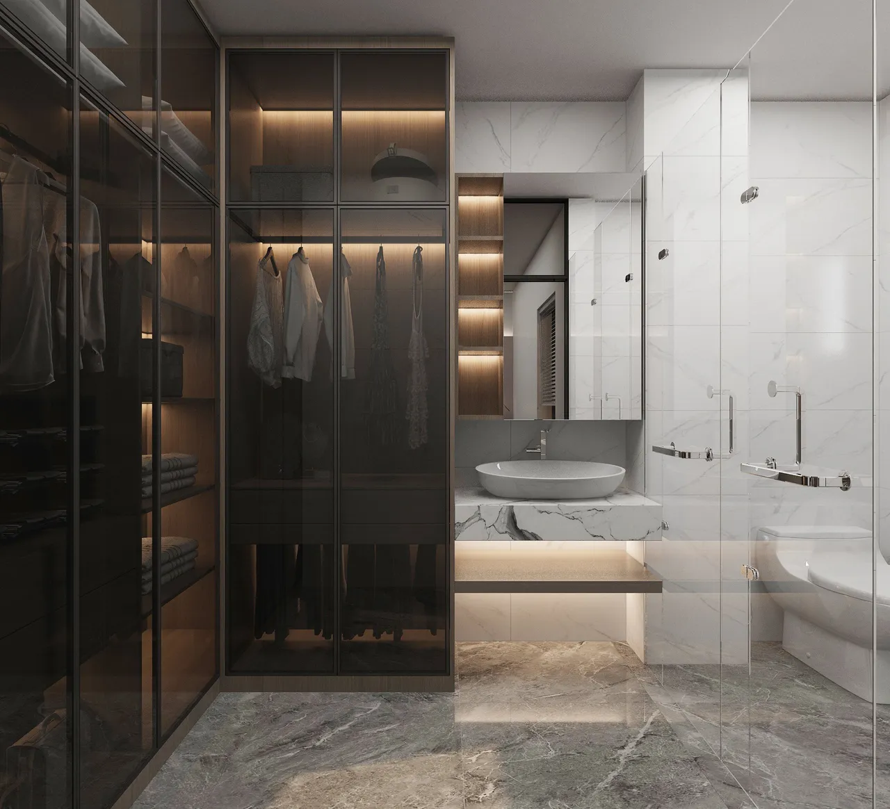 Concept nội thất phòng tắm, nhà vệ sinh Nhà phố Hóc Môn phong cách Hiện đại Modern