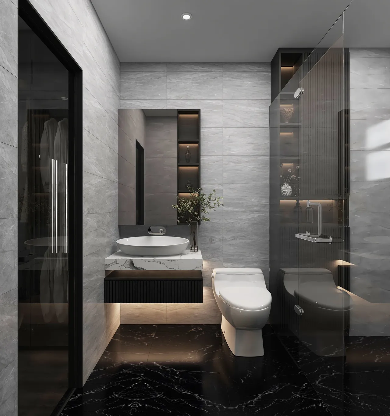 Concept nội thất phòng tắm, nhà vệ sinh trong phòng ngủ Nhà phố Hóc Môn phong cách Hiện đại Modern