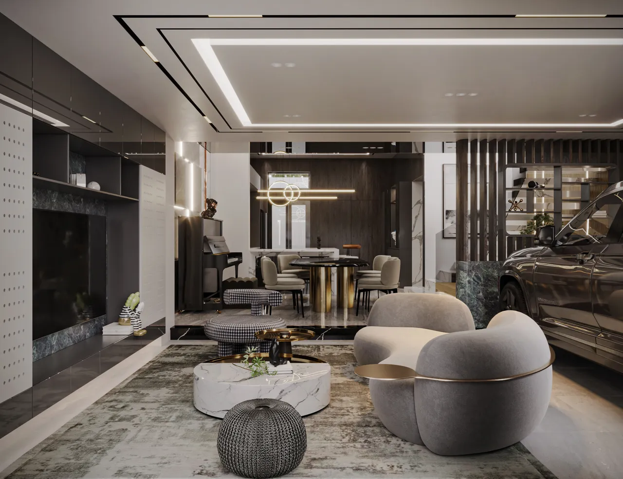 Concept nội thất phòng khách Nhà phố Hóc Môn phong cách Hiện đại Modern