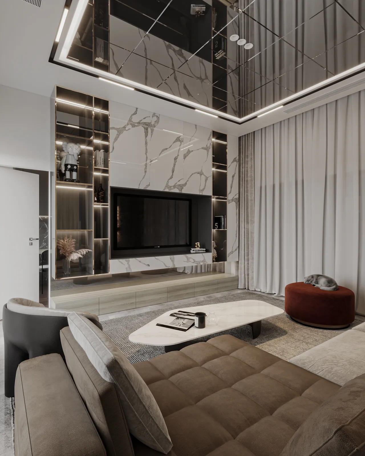 Concept nội thất phòng sinh hoạt chung, phòng giải trí Nhà phố Hóc Môn phong cách Hiện đại Modern