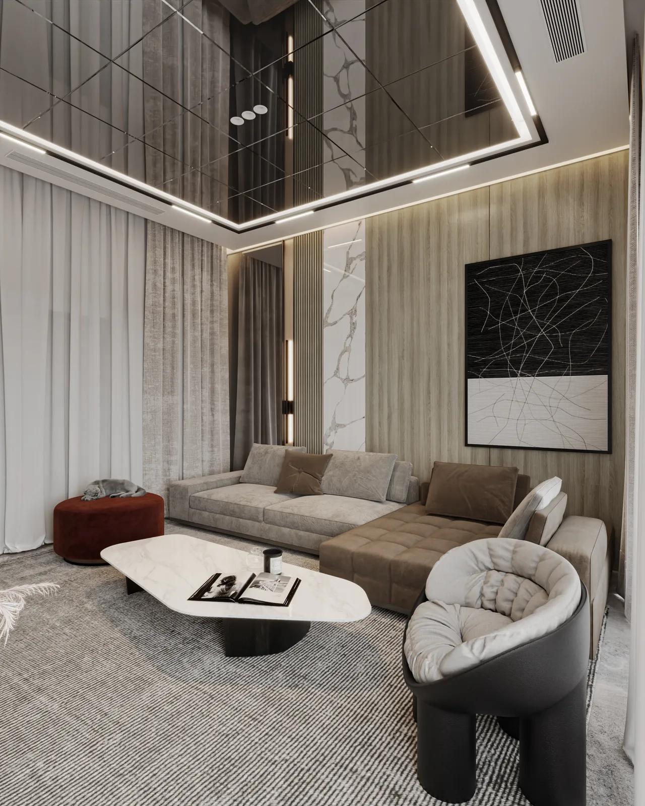 Concept nội thất phòng sinh hoạt chung, phòng giải trí Nhà phố Hóc Môn phong cách Hiện đại Modern