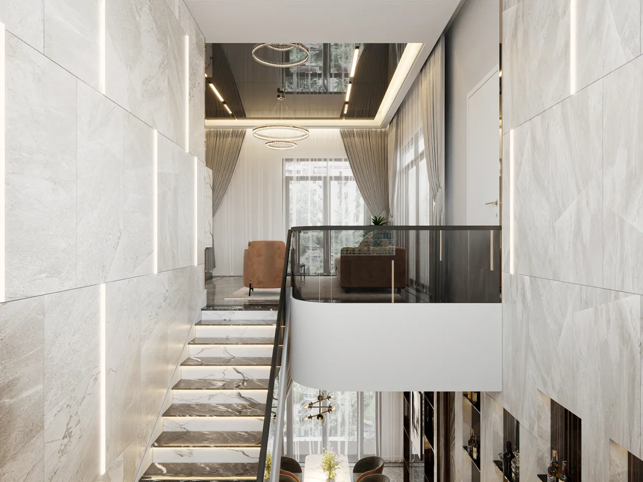 Concept nội thất khu vực cầu thang Biệt thự Đồng Nai phong cách Hiện đại Modern