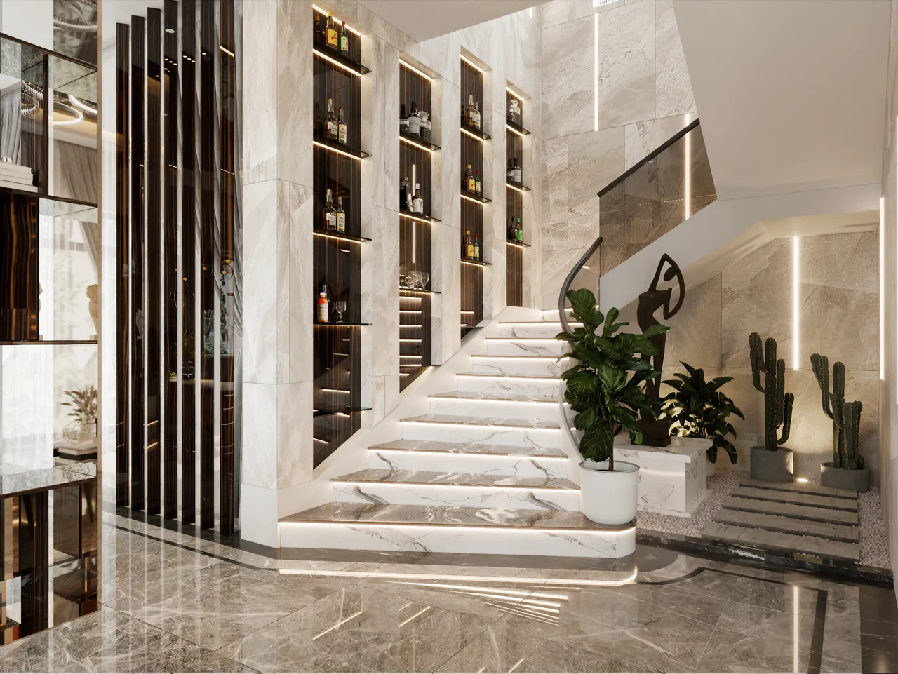 Concept nội thất khu vực cầu thang Biệt thự Đồng Nai phong cách Hiện đại Modern