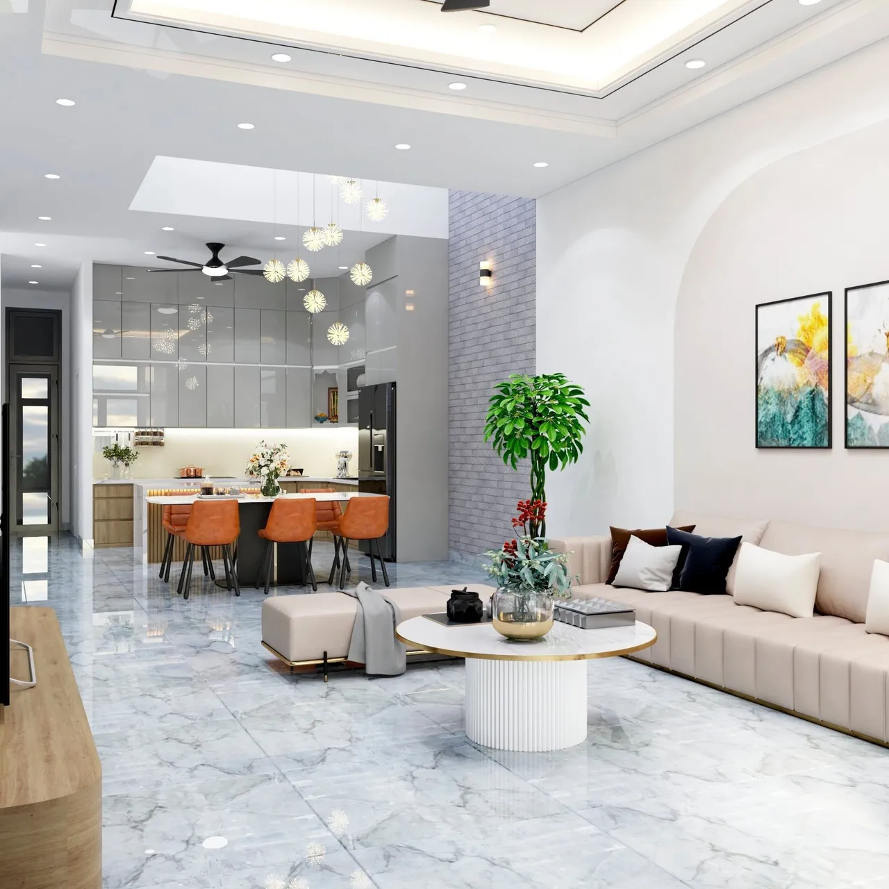 Concept nội thất phòng khách Nhà phố Biên Hòa, Đồng Nai phong cách Hiện đại Modern