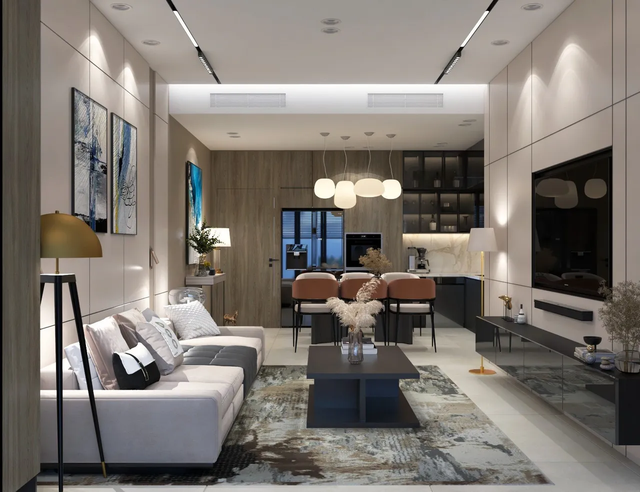 Concept nội thất phòng khách Nhà phố An Giang phong cách Hiện đại Modern