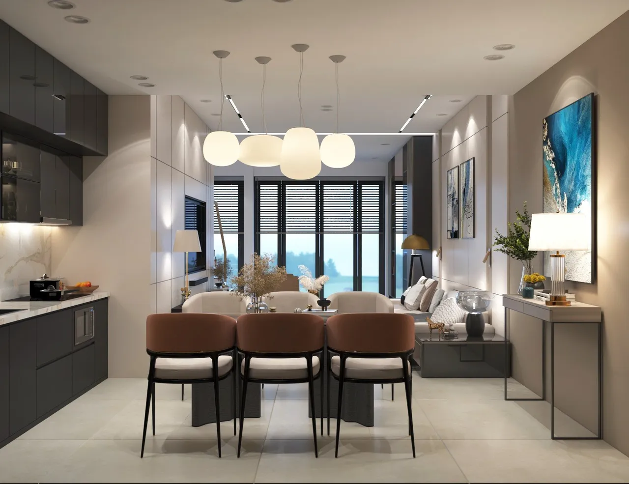 Concept nội thất phòng ăn, nhà bếp Nhà phố An Giang phong cách Hiện đại Modern