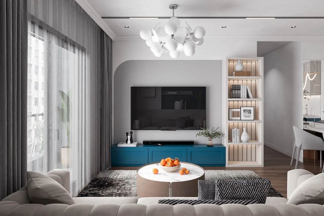 Concept nội thất phòng khách Căn hộ Saigon South Residences phong cách Hiện đại Modern, phong cách Color Block