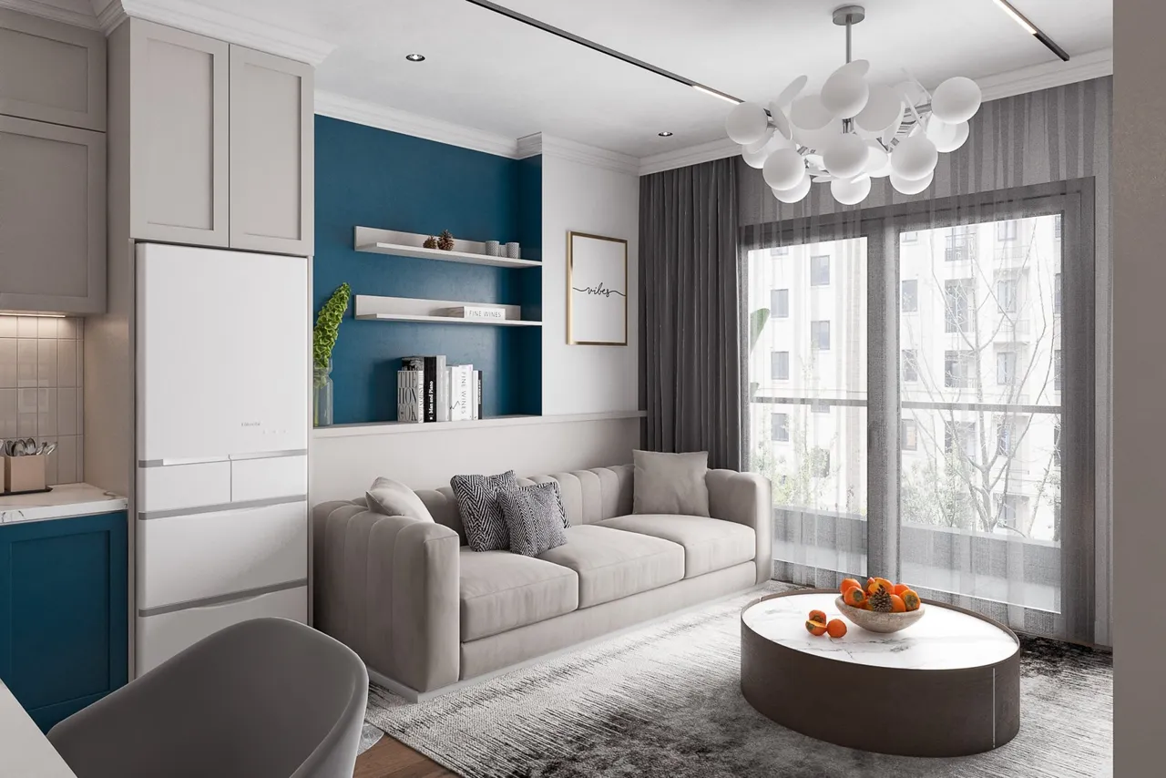 Concept nội thất phòng khách Căn hộ Saigon South Residences phong cách Hiện đại Modern, phong cách Color Block